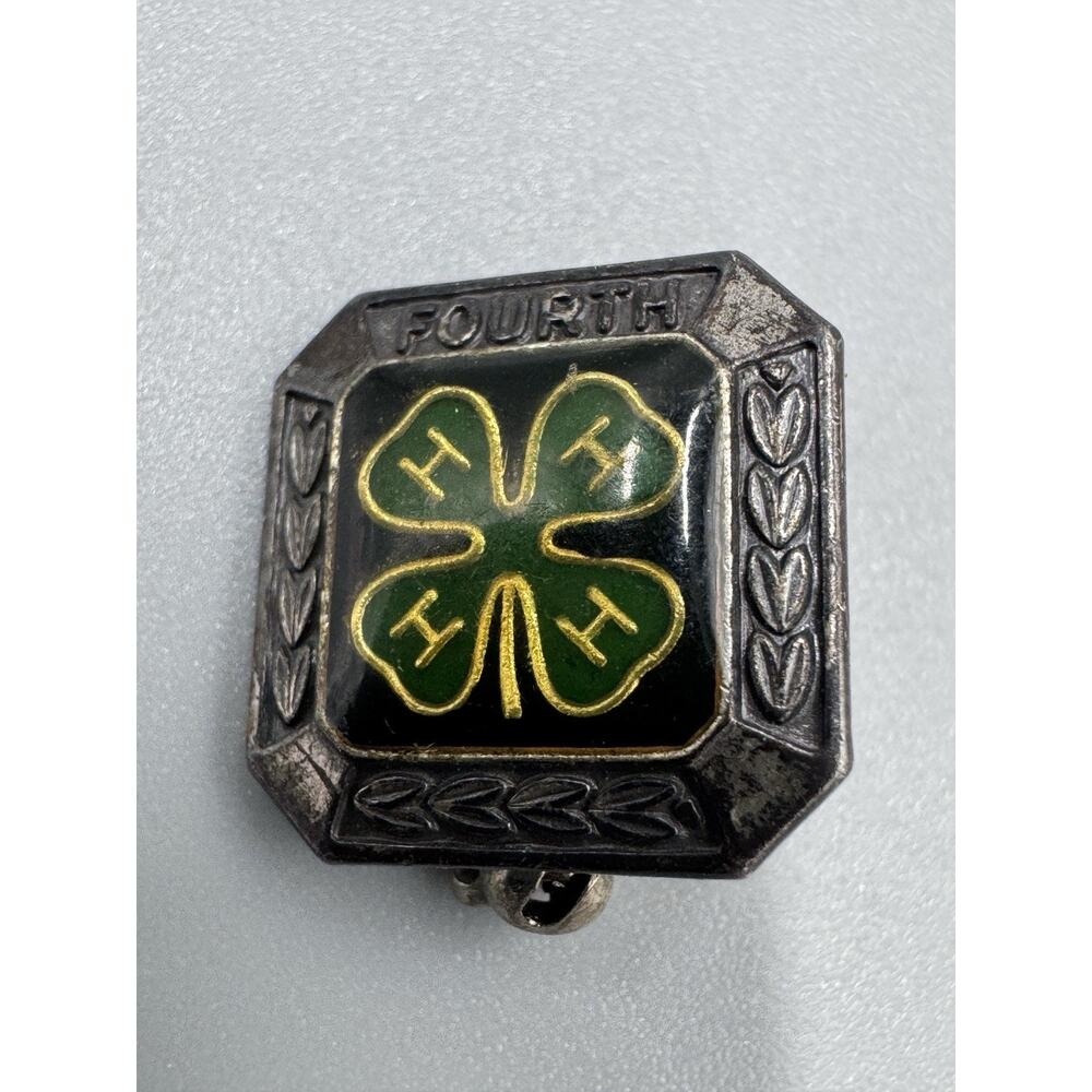 Vintage 4 H Fourth‎ Place Lapel Hat Pin Award Sterling Marked On Back